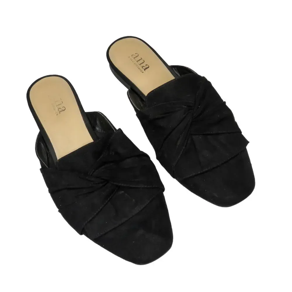 ANA Black Suede Ballet Flats 7.5 Classic Slip on Chic Minimalist